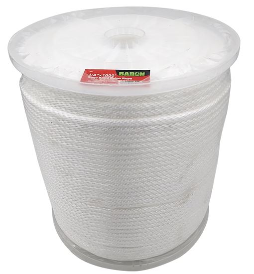 BARON 54802 Rope, 1/4 in Dia, 1000 ft L, 133 lb Working Load, Nylon/Poly, White