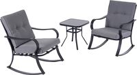 Seasonal Trends 50811 Rocking Chair Set, 24 in OAW, 30.07 in OAD, 19.9 in OAH, Steel & Tempted Glass, Gray