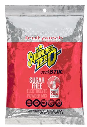 Sqwincher Qwik Stik ZERO Series 159060102 Drink Mix, Sugar-Free, Powder, Fruit Punch Flavor, 0.11 oz Stick, Pack of 10