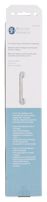 Boston Harbor SG01-01&0112 Grab Bar, 12 in L Bar, Stainless Steel, Wall Mounted Mounting - VORG4604708