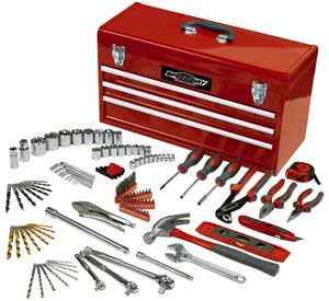 Speedway 8836 Tool Chest with Bonus Tool Set, 60 lb, 23-1/2 in OAW, 13.8 in OAH, 11.6 in OAD, Steel, Red, 3-Drawer