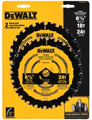 DeWALT DWA1612CMB Circular Saw Blade, 6-1/2 in Dia, 5/8 in Arbor, 24-Teeth, Tungsten Carbide Cutting Edge