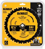 DeWALT DWA181424 Circular Saw Blade, 8-1/4 in Dia, 5/8 in Arbor, 24-Teeth, Tungsten Carbide Cutting Edge 