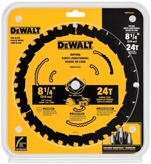 DeWALT DWA181424 Circular Saw Blade, 8-1/4 in Dia, 5/8 in Arbor, 24-Teeth, Tungsten Carbide Cutting Edge