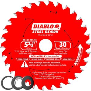 Diablo D053830FMX Saw Blade, 5-3/8 in Dia, 20 mm Arbor, 30-Teeth, Carbide Cutting Edge