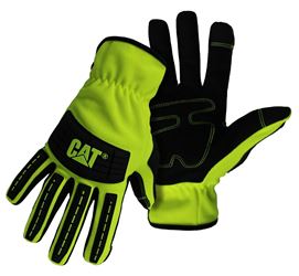 Cat CAT0122502X High-Visibility Utility Gloves, Mens, 2XL, Open Cuff, Spandex, Green 