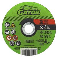 Gator 9601 Cut-Off Wheel, 4 in Dia, 0.045 in Thick, 5/8 in Arbor, A60T Grit 
