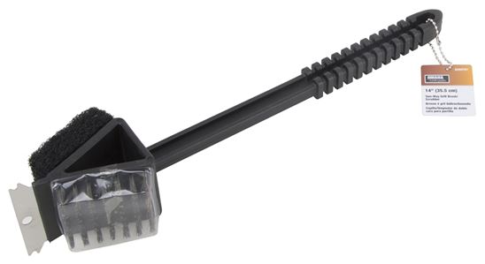 Omaha BBQ-37126 Two-Way Grill Brush/ Scrubber, 2-3/8 in L Brush, 2-1/4 in W Brush, Stainless Steel Bristle, 14 in L - VORG9359787