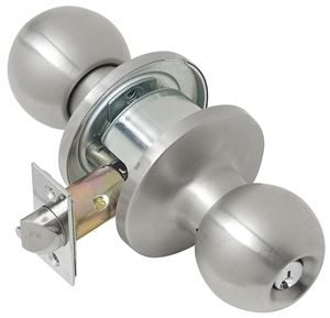 Tell Manufacturing CL101704 Storeroom Knob, Satin, Commercial, 2 Grade, C Keyway, 2-3/8 to 2-3/4 in Backset