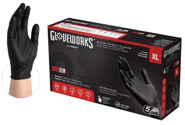 Gloveworks GPNB48100 Non-Sterile Gloves, XL, Nitrile, Powder-Free, Black, 13.86 in L 