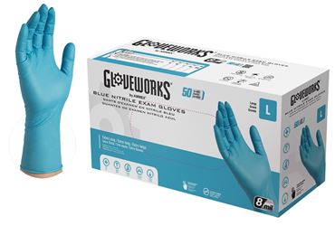 Gloveworks GPNHD66100 Non-Sterile Disposable Gloves, L, Nitrile, Powder-Free, Blue, 300 mm L 