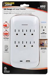 PowerZone ORPBSU072 Outlet Tap, 2.1 A, 1-USB Port, 6-Outlet, White 