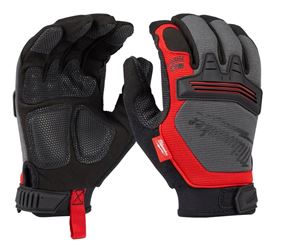 Milwaukee 48-22-8733 Multi-Purpose Work Gloves, Unisex, XL, 7.77 to 7.97 in L, Hook-and-Loop Cuff, Leather, Black/Red 