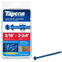 Buildex Tapcon 24210 Concrete Screw Anchor, 3/16 in Dia, 2-3/4 in L, Steel, Climaseal 