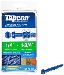 Buildex Tapcon 24220 Concrete Screw Anchor, 1/4 in Dia, 1-3/4 in L, Steel, Climaseal 
