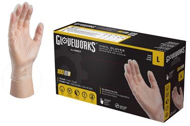 Gloveworks IVPF46100 Disposable Gloves, L, Vinyl, Powder-Free, Clear, 11.73 in L 