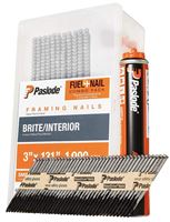 Paslode 650525 Framing Fuel and Nail Combo Pack, 3 in L, Low Carbon Steel, Bright, Round Head, Smooth Shank