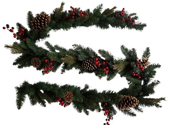 Hometown Holidays 38515 Pine Cone and Red Berry Garland, PVC, Hangtag Mounting  8 Pack