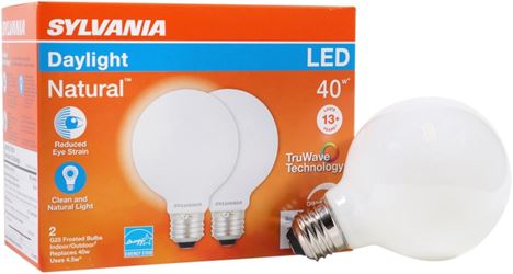 Sylvania 40766 LED Bulb, Globe, G25 Lamp, 40 W Equivalent, E26 Lamp Base, Dimmable, Frosted, Daylight Light 