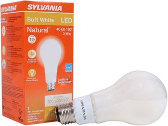 Sylvania 40777 Natural LED Bulb, 3-Way, A21 Lamp, 40/60/100 W Equivalent, E26 Lamp Base, Dimmable, Frosted 