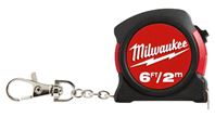 Milwaukee 48-22-5506 Keychain Tape Measure, 6 ft L Blade, 13 mm W Blade, Steel Blade, ABS Case, Black/Red Case 
