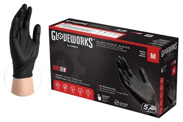 Gloveworks GPNB44100 Non-Sterile Gloves, M, Nitrile, Powder-Free, Black, 13.86 in L 