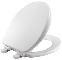 Mayfair 64SLOW 000 Toilet Seat, Round, Wood, White, Adjustable, Easy Clean and Change Hinge 