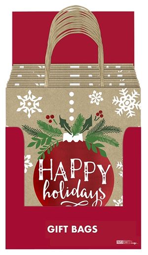 Hometown Holidays 69642 Kraft Gift Bag, 5.1 in W, 11 in H, Paper, Foil
