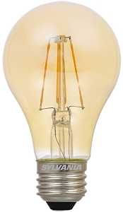 Sylvania 75349 Ultra LED Bulb, Decorative, A19 Lamp, 60 W Equivalent, E26 Lamp Base, Dimmable, Amber, 2200 K Color Temp 