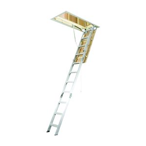 WERNER AH2210 Attic Ladder, 7 ft 8 in to 10 ft 3 in H Ceiling, 22-1/2 x 54 in Ceiling Opening, 11-Step, 375 lb