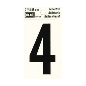Hy-Ko RV-25/4 Reflective Sign, Character: 4, 2 in H Character, Black Character, Silver Background, Vinyl 10 Pack
