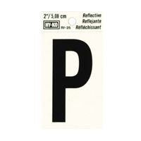 Hy-Ko RV-25/P Reflective Letter, Character: P, 2 in H Character, Black Character, Silver Background, Vinyl, Pack of 10 