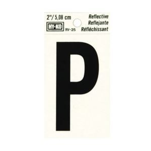 HY-KO RV-25/P Reflective Letter, Character: P, 2 in H Character, Black Character, Silver Background, Vinyl 10 Pack