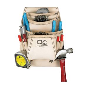 CLC Tool Works Series 179354 Carpenter's Nail/Tool Bag, 20 in W, 20-1/2 in H, 10-Pocket, Leather, White