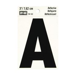 HY-KO RV-50/A Reflective Letter, Character: A, 3 in H Character, Black Character, Silver Background, Vinyl 10 Pack 