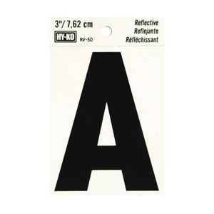 Hy-Ko RV-50/A Reflective Letter, Character: A, 3 in H Character, Black Character, Silver Background, Vinyl 10 Pack