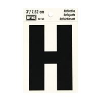 HY-KO RV-50/H Reflective Letter, Character: H, 3 in H Character, Black Character, Silver Background, Vinyl 10 Pack 