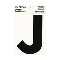 HY-KO RV-50/J Reflective Letter, Character: J, 3 in H Character, Black Character, Silver Background, Vinyl 10 Pack 