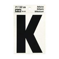 HY-KO RV-50/K Reflective Letter, Character: K, 3 in H Character, Black Character, Silver Background, Vinyl 10 Pack 