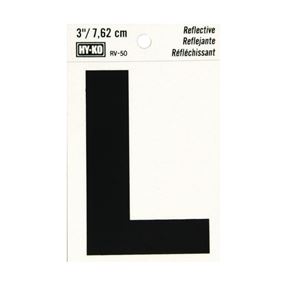 HY-KO RV-50/L Reflective Letter, Character: L, 3 in H Character, Black Character, Silver Background, Vinyl 10 Pack