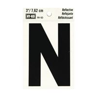 HY-KO RV-50/N Reflective Letter, Character: N, 3 in H Character, Black Character, Silver Background, Vinyl 10 Pack 