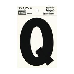 Hy-Ko RV-50/Q Reflective Letter, Character: Q, 3 in H Character, Black Character, Silver Background, Vinyl, Pack of 10 