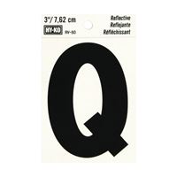 HY-KO RV-50/Q Reflective Letter, Character: Q, 3 in H Character, Black Character, Silver Background, Vinyl 10 Pack 