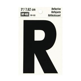 HY-KO RV-50/R Reflective Letter, Character: R, 3 in H Character, Black Character, Silver Background, Vinyl 10 Pack