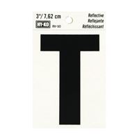 HY-KO RV-50/T Reflective Letter, Character: T, 3 in H Character, Black Character, Silver Background, Vinyl 10 Pack 