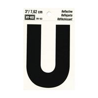 HY-KO RV-50/U Reflective Letter, Character: U, 3 in H Character, Black Character, Silver Background, Vinyl 10 Pack 