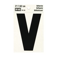 HY-KO RV-50/V Reflective Letter, Character: V, 3 in H Character, Black Character, Silver Background, Vinyl 10 Pack 