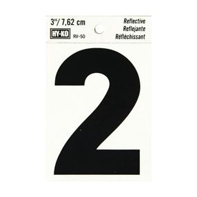 Hy-Ko RV-50/2 Reflective Sign, Character: 2, 3 in H Character, Black Character, Silver Background, Vinyl, Pack of 10