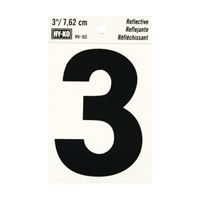HY-KO RV-50/3 Reflective Sign, Character: 3, 3 in H Character, Black Character, Silver Background, Vinyl 10 Pack 