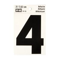 HY-KO RV-50/4 Reflective Sign, Character: 4, 3 in H Character, Black Character, Silver Background, Vinyl 10 Pack 